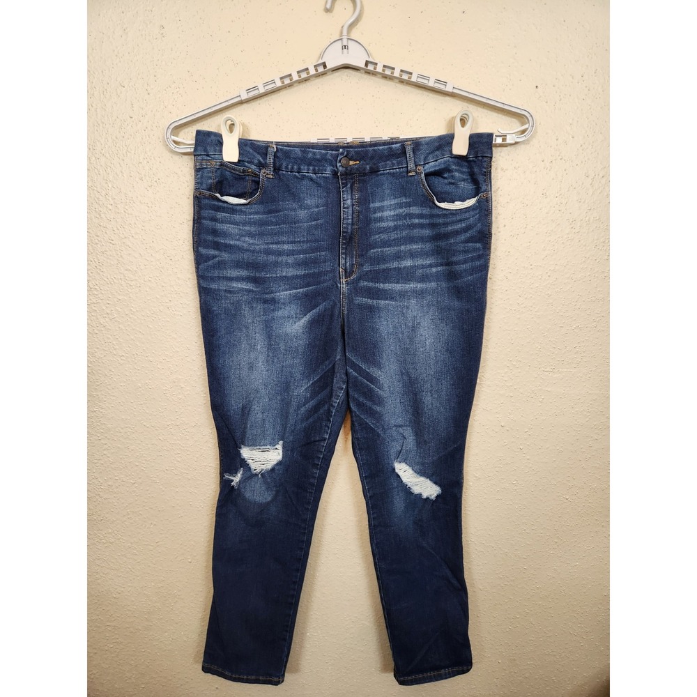 Arizona Hi-Rise Curvy Skinny Jeans Distressed Dark‎ Wash Juniors Plus Size 23